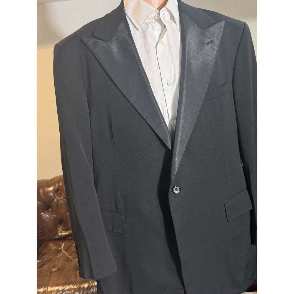 Ralph Lauren Purple Label Peak Lapel Tuxedo Dinner Jacket Grossgrain 46R Black
